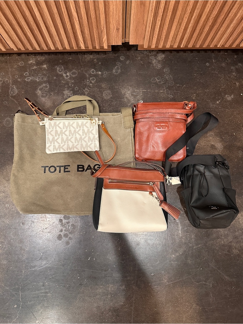 Canvas Tote Bag with Leather-Trim Crossbody - Tan & Black